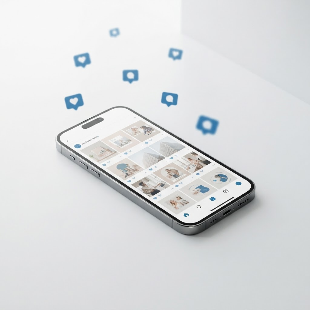 Smartphone mit einem gestalteten Social-Media-Feed