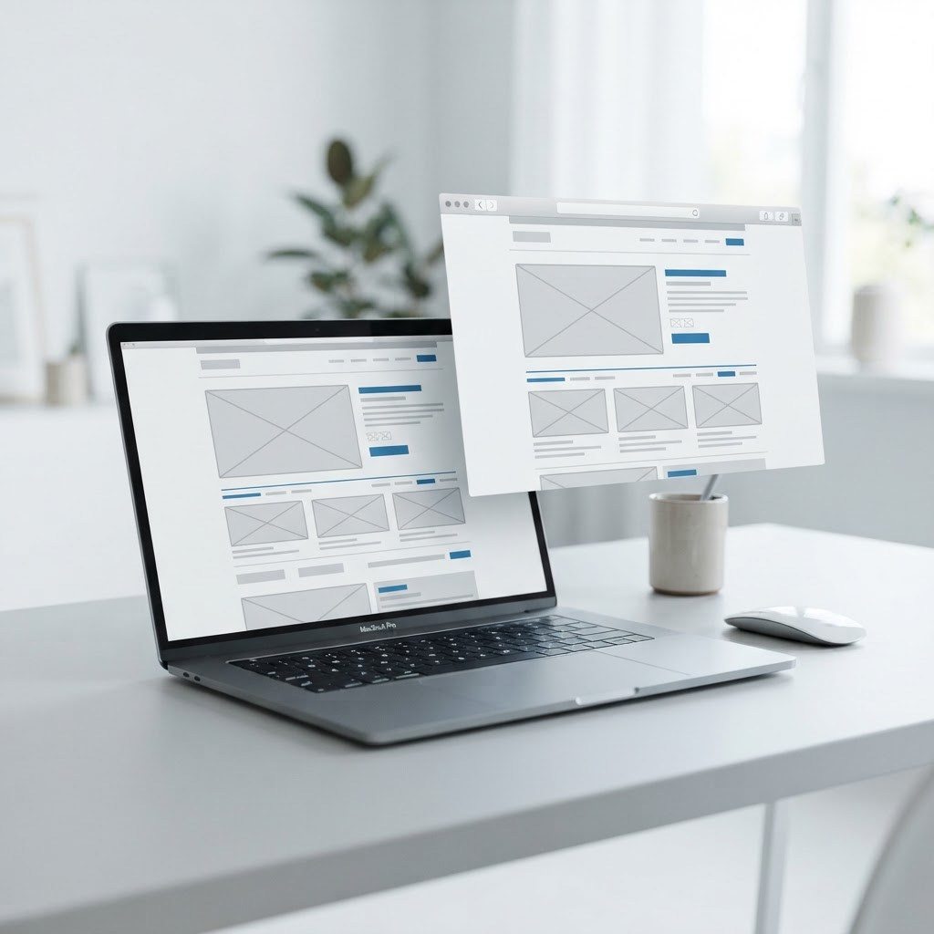 Laptop mit einem cleanen Website-Layout