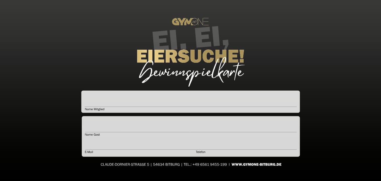 GymOne Oster-Gewinnspielkarte zum Aufkleben der Ostereier.