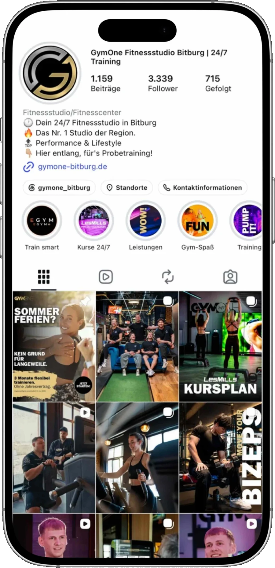 Instagram-Feed von GymOne Bitburg – Einheitliches Feeddesign des Instagram-Profils