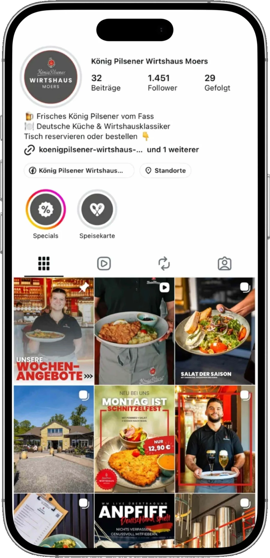 Instagram-Feed von König Pilsener Wirtshaus Moers – Einheitliches Feeddesign des Instagram-Profils