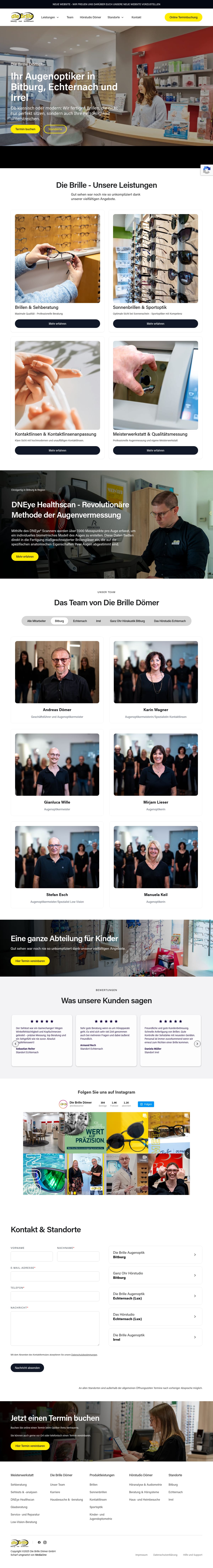 Startseite der neu gestalteten Website von Die Brille Dömer.
