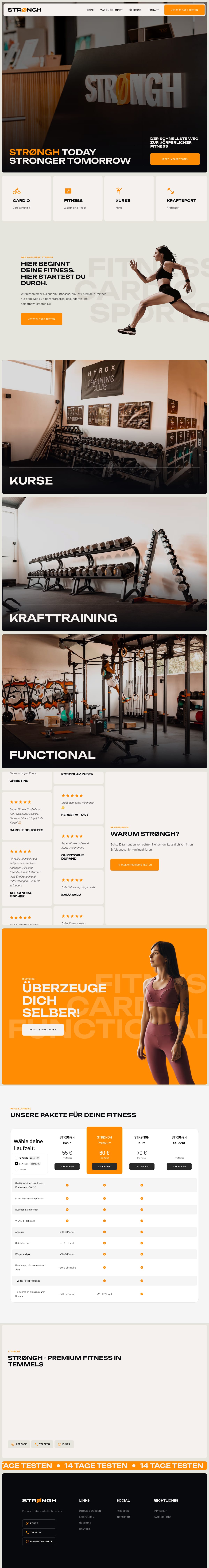 Startseite der Website des Fitnessstudios Strongh in Temmels.